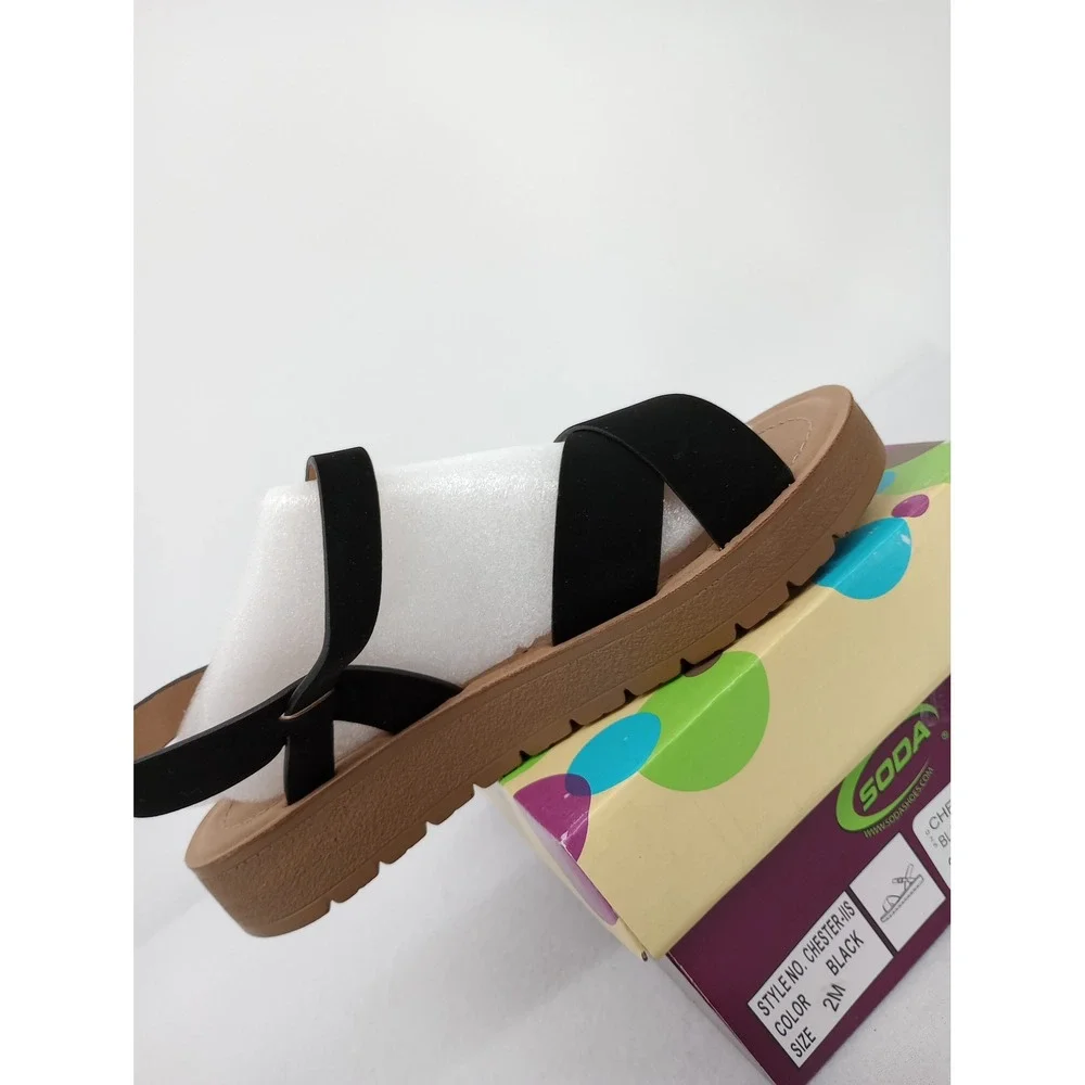 Soda Chester-IIS Platform Sandals Kids Size 2M Black Strappy Buckle